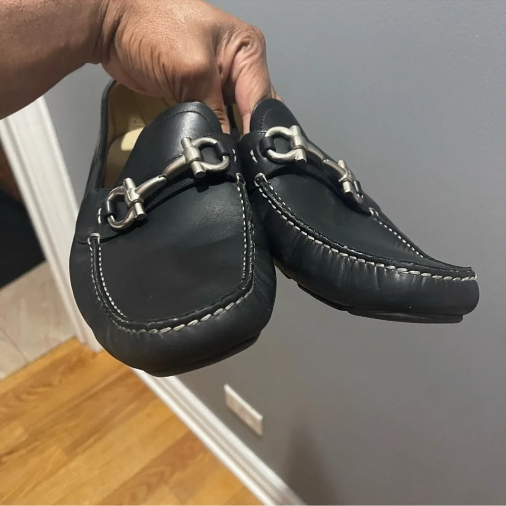 Salvatore Ferragamo Driving loafers shoes with Gancini detail Blk Sz 10.5 EE - Picture 3 of 9